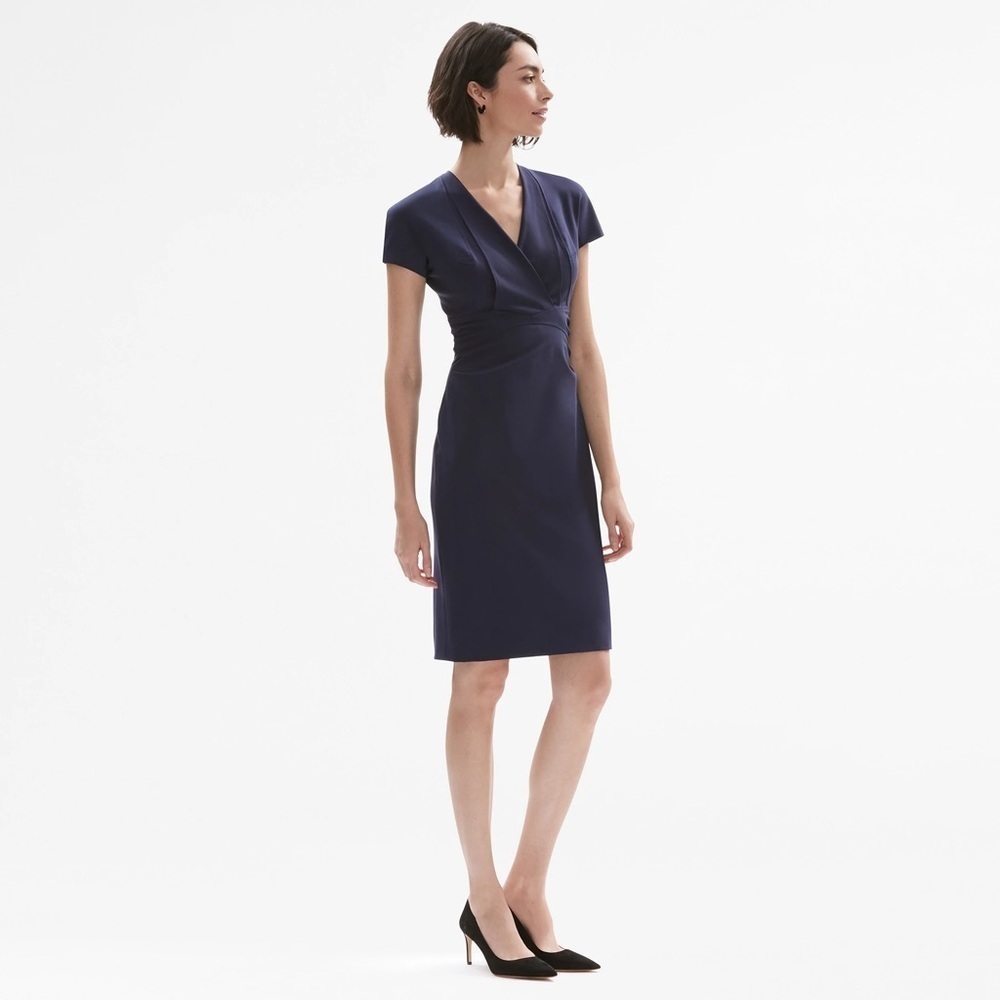MM.LaFleur Navy Wool Sheath Dress 6 Workwear Career Professional Note Flaw Blue